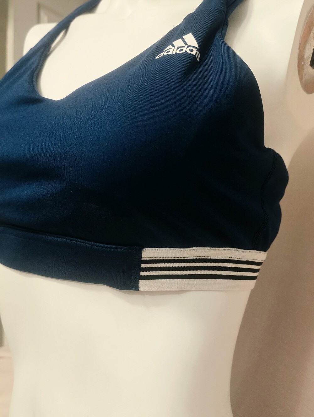 adidas Teal Blue Sports Bra with White Striped Band Size L